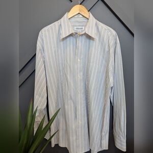 Joseph Abboud Blue, Green and White Striped Dress Shirt, Size XL
